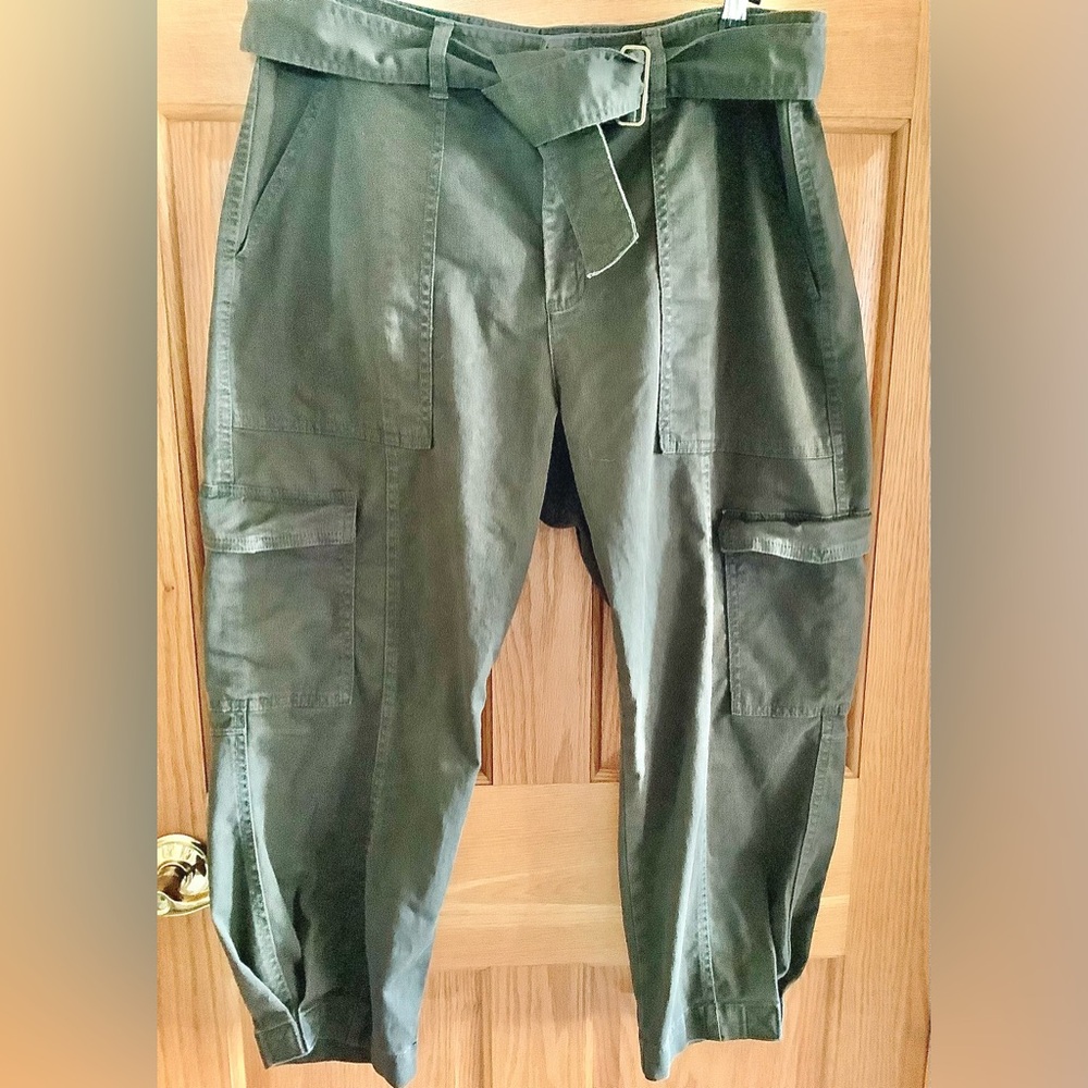 Banana Republic Women’s Army Green Denim Belted Cargo Pants Size 16 Petite
